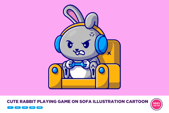 Adorable Design Meets Versatility: Exploring the Cute Rabbit Gaming on Sofa Cartoon Vector