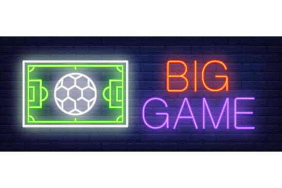 Big Game Neon Text with Football Field Design