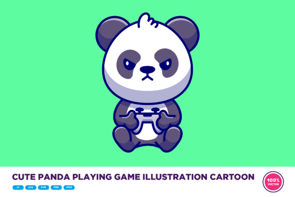 Cute Panda Playing Game Illustration