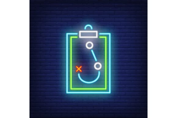 Football Game Strategy Plan on Clipboard: Neon Design Meets Tactical Typography