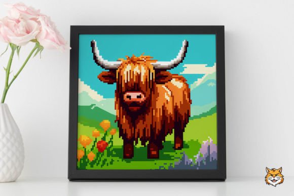 Highland Cow Retro Video Game Style 4
