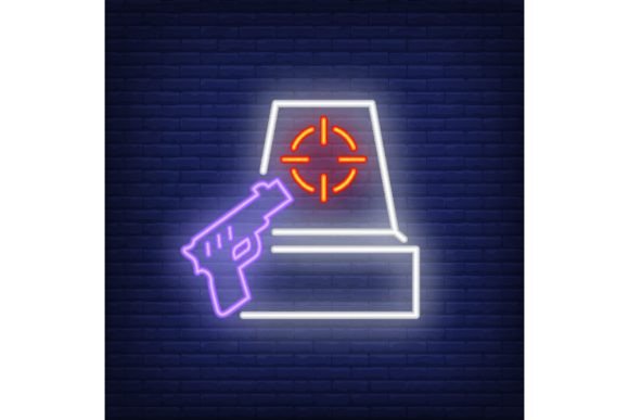 Shooter Game Neon Icon: Gun and Target O Design Inspiration