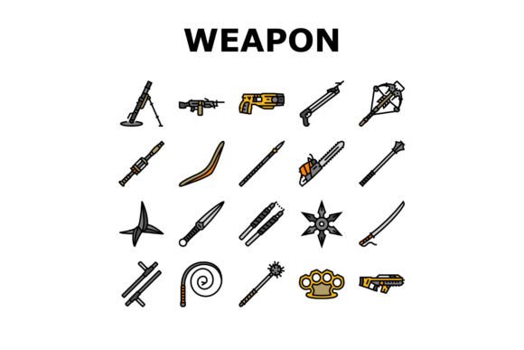Weapon Gun Game Knife War Icons Set: Creative Tools for Visual Storytelling